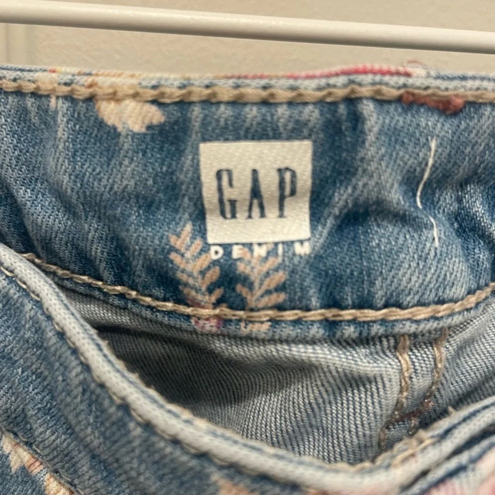 GAP Kid's Floral Light Denim Jeans, Soft Pink Vintage Flowers, Stretch, Raw Hem